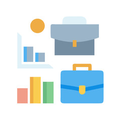 Business report graph with briefcases on black background