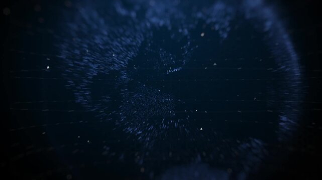 Glowing blue digital sphere with particles in space