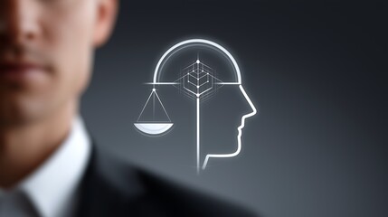 Ethical AI Concept Balancing Human Face and Algorithm Symbols
