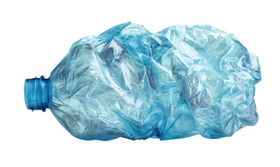 Fototapeta premium Crushed blue plastic bottle against black background. Showing shape & folds. Lying on side
