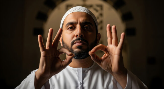 Muslim Man Delivering Religious Sermon in Sign Language
