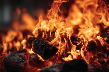 Intense flames engulfing burning logs in a fiery blaze display