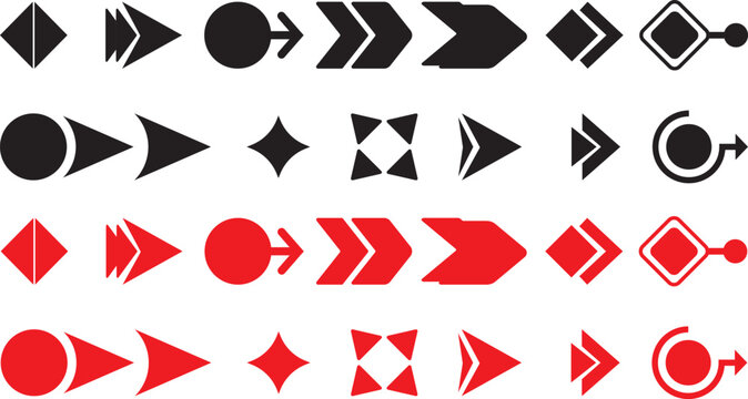 Bullet points. List icon set with geometric shapes, arrows, stars, hearts in outline style. Vector illustration. Bullet point collection for. Arrows set black vector. Arrow icon collection