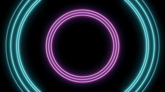 Neon rings on black cyan outer, purple center