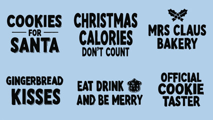 Fototapeta premium A festive holiday graphic with Christmas cookie signs and phrases on a light blue background