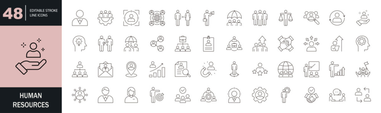 Human Resources icon set. Editable line icons. Vector illustration.