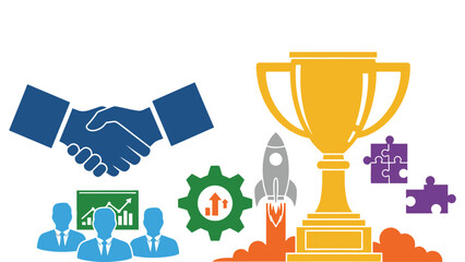 Fototapeta premium A graphic illustration of business success and partnership with various symbols