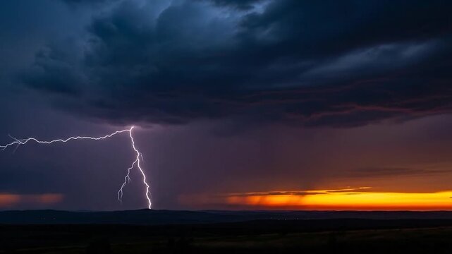 Dramatic Panoramic Storm Sky with Forked Lightning Strike
