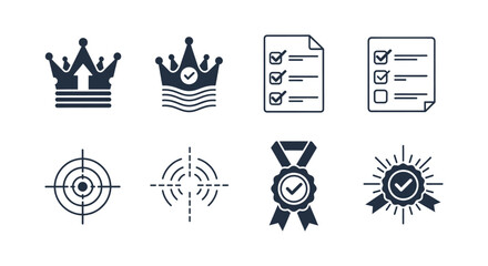 Quality assurance and performance evaluation icons set for business success