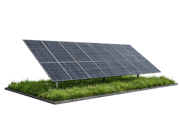 Solar panels on green grass with gray border on black background energy electricity