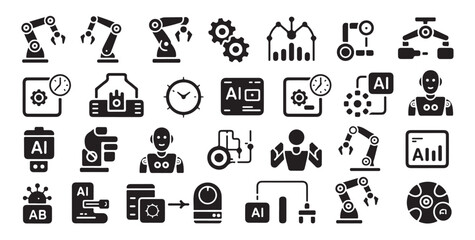 Fototapeta premium Artificial intelligence and robotics icons for future technology and automation concepts