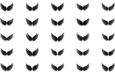 Obraz premium Black wings silhouette vector set, the wings set is ideal for logo, emblem, badge design. Versatile for art, heraldry, animal symbolism. Ranging from simple to intricate feather or scale details