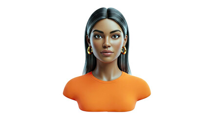 3D Render of a Young Woman with Dark Hair and Orange Shirt