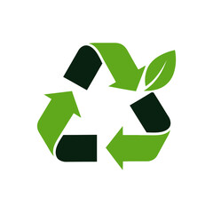 Obraz premium Green recycling symbol with a leaf, representing environmental sustainability and eco-friendly practices.