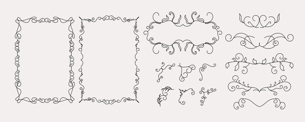 Line art Decorative Floral Frames and Vintage Ornamental Dividers Set