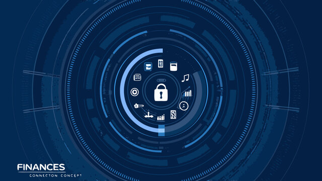 Digital security concept with icons representing finance and data protection