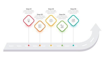 5 Step Arrow Roadmap Infographic Template for Business Process.