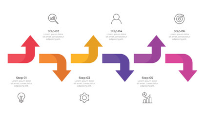 6 Steps Arrow Infographic Template for Workflow Presentation