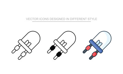 Diode Chip icons set in different style with white background