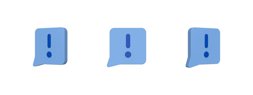 chat bubble square warning 3D icon isolated on background