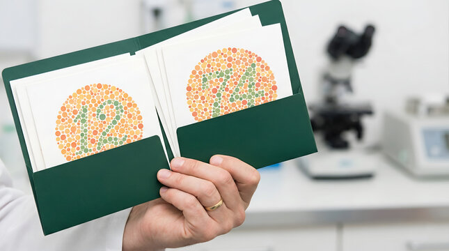 Medical Professional Holding Ishihara Color Blindness Test Plates