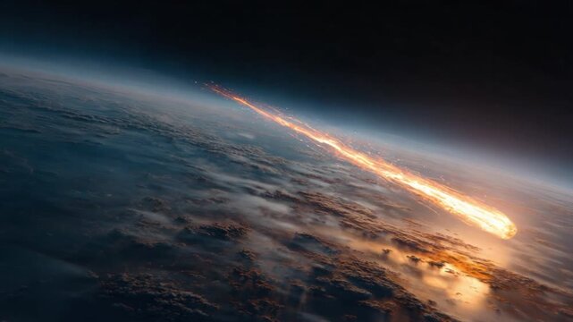 Celestial Inferno: A stunning visual representation of a meteor streaking through the Earth's atmosphere, its fiery trail leaving a dramatic impact on the vast expanse of space.