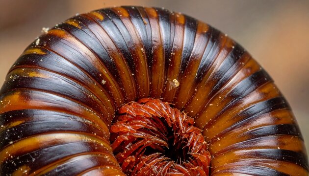 Close-up of a Millipedes Segmented Body.