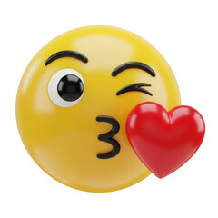 Yellow face kissing heart emoji isolated on transparent background