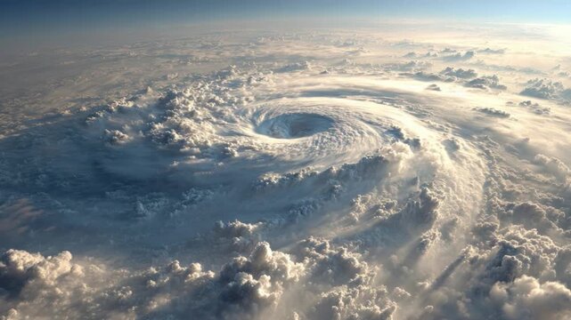 Eye of the Storm: Captivating aerial view showcasing a colossal hurricane, its spiral of clouds swirling ominously.