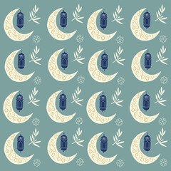 Seamless Ramadan Pattern with Crescent Moon and Lantern