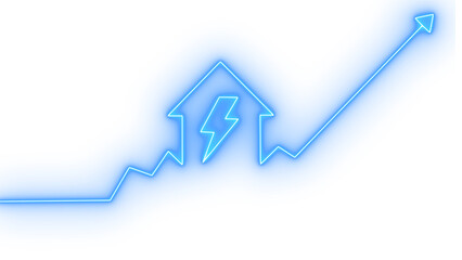 Glowing neon line house energy growth icon with transparent background, depicting smart home power increase, residential utility trend, and sustainable electric future, illustration © MdSumon