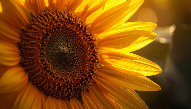 Close-up of a Sunflower with Bright Yellow Petals.
