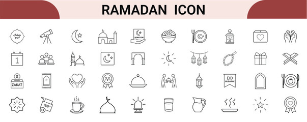 Ramadan Icon Set for Islamic Fasting, Prayer, Iftar and Religious Festival Design in Line, Silhouette and Color Style © NURAIN
