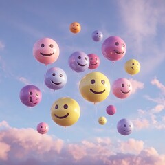 Obraz premium Emoji faces floating like balloons, playful surreal pop art style