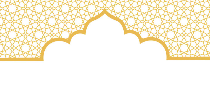 modern islamic ornament pattern background with arch border frame for greeting card design decoration