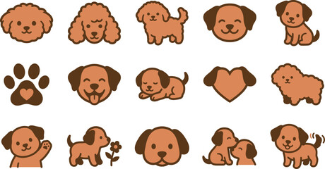 Obraz premium An adorable vector collection of charming cartoon puppy illustrations, showcasing delightful dogs in various poses with a paw print