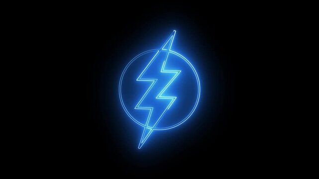 Neon color battery charging power icon. Lightning bolt sign in the circle modern neon pictogram power powerful storm strike symbol thunderbolt thunderstorm