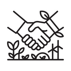 Obraz premium Handshake with sprouting plant symbolizes environmental agreement and sustainable growth