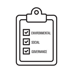 Clipboard with esg checklist environmental social and governance factors indicated