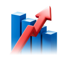 Business Finance Growth Graph Bar Chart with Red Arrow Up Success 3D Concept Isolated Transparent Png Background