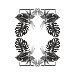 Tropical leaves background vector. Natural jungle monstera palm leaves design in minimal beige color with contour blue line art. Design for fabric, print, cover, banner, decoration, wallpaper.
