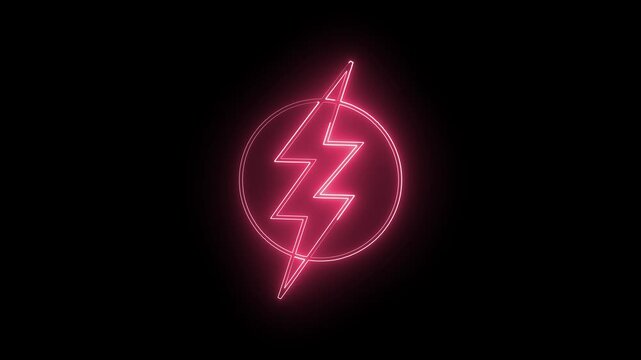 Neon color battery charging power icon. Lightning bolt sign in the circle modern neon pictogram power powerful storm strike symbol thunderbolt thunderstorm