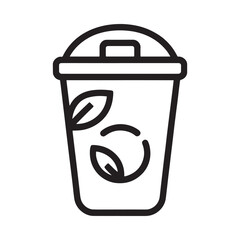 Simple black and white illustration of a trash can with plant waste