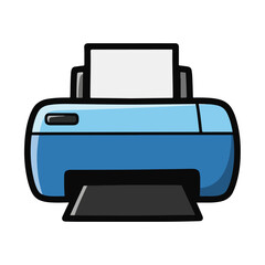 A blue and black cartoon printer with paper
