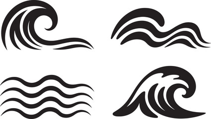 Fototapeta premium Black wave symbols in different styles on white background desi