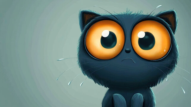 A cute cartoon cat with big orange eyes and a sad expression AI Generative