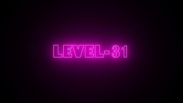 Abstract neon level 31 number 4k video animation. Level 31 neon text. Neon level up sign.