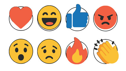A collection of various colorful emoticon faces on a white background