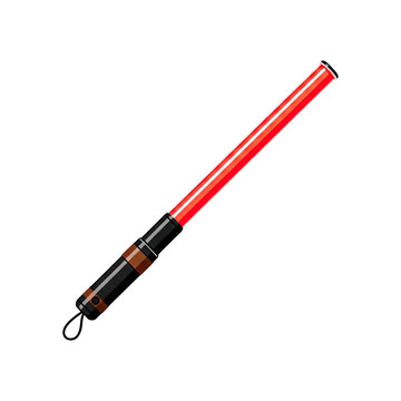 Bright red lightsaber with dark handle for science fiction combat