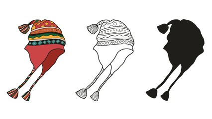 Three colorful knit hats with tassels on a white background